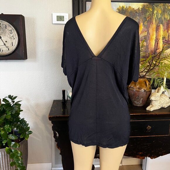 Left on Houston rayon&tencel blend deep V neck&back w/ front pockets Sweater - Picture 3 of 7